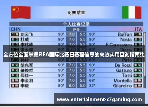 全方位全面掌握FIFA国际比赛日赛程信息的高效实用查询指南集